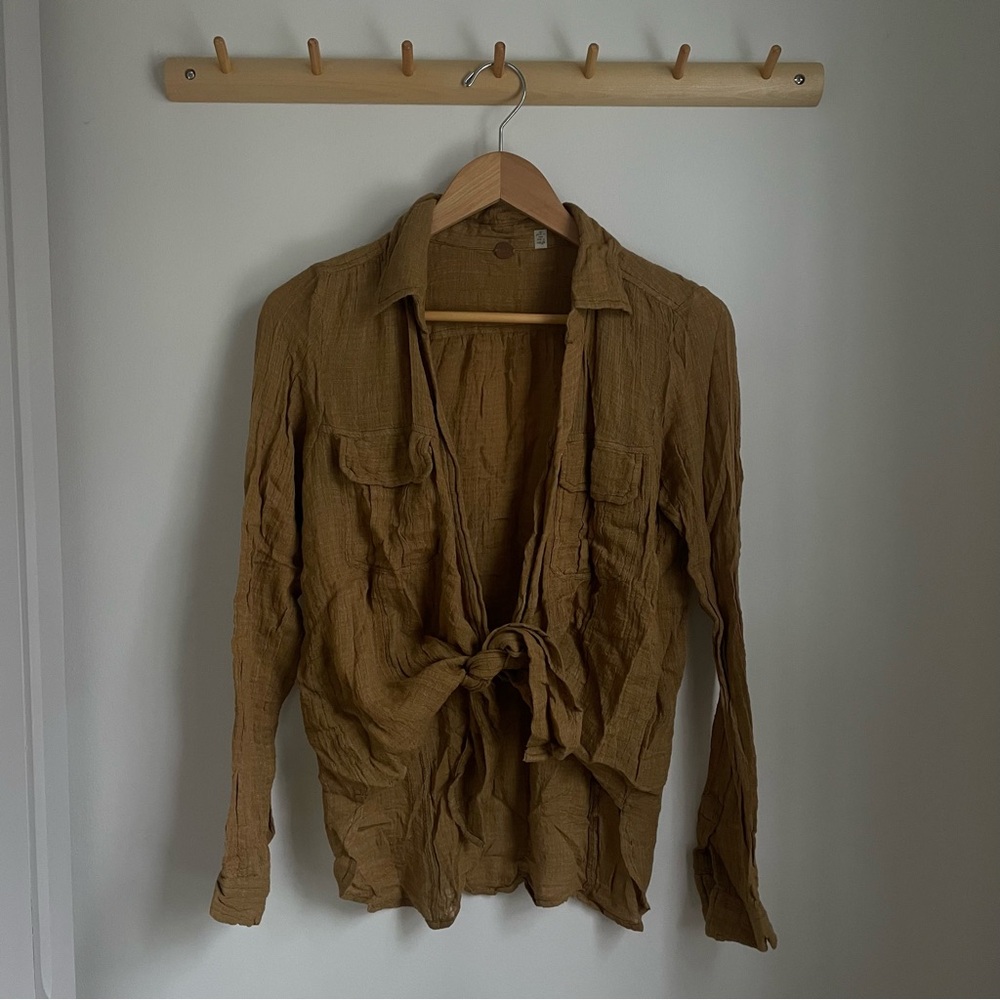 Free People Brown Tie-Front Blouse